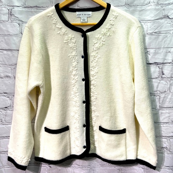 Croft & Barrow Cream & Black Floral Embroidery Detail Button Front Cardigan - SM - Picture 6 of 15